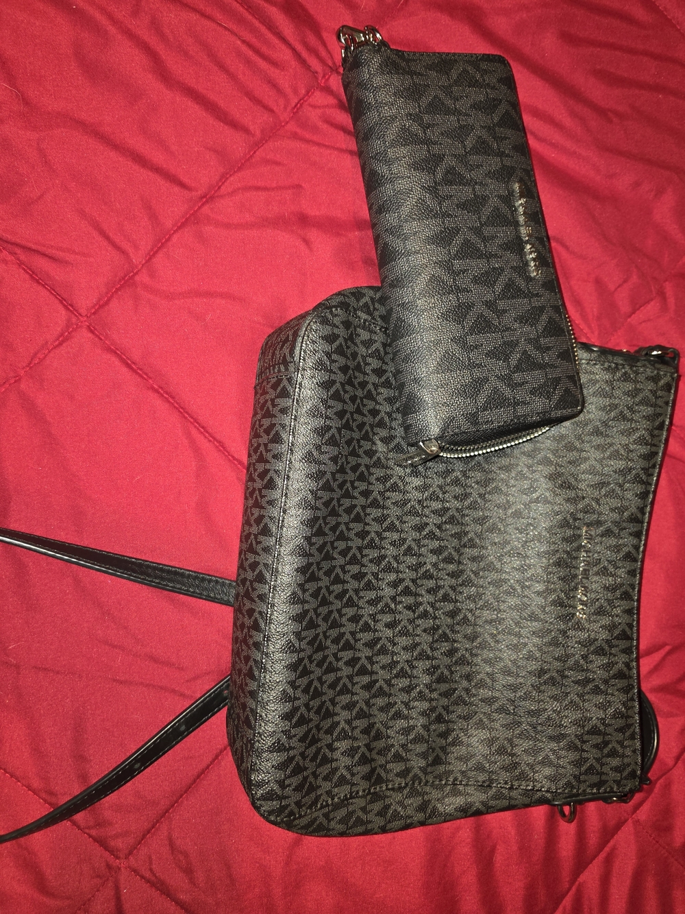 Michael Kors Black Signature Monogram Crossbody Bag with Wallet